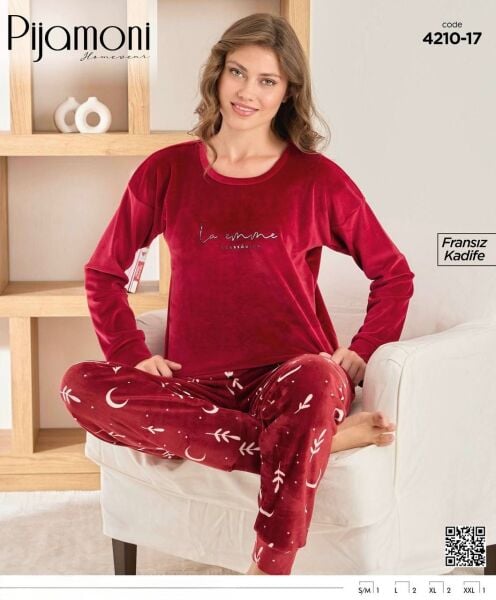 PİJAMONİ 4210-17 YENİ FRANSIZ KADİFE PİJAMA TAKIM