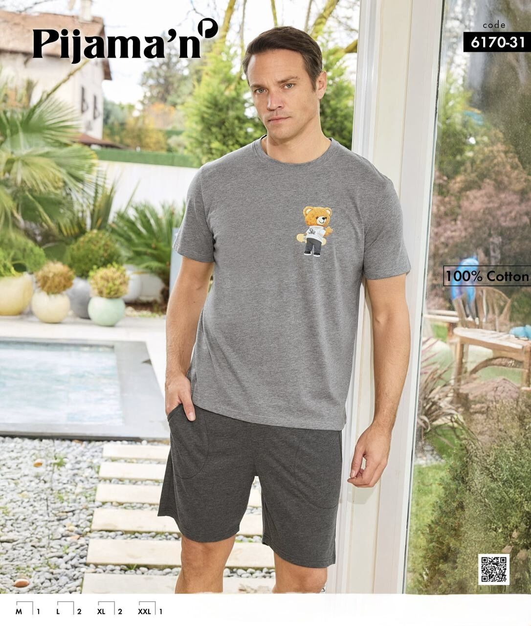 PİJAMAN 6170-31 ERKEK PENYE KISAKOL ŞORTLU TAKIM
