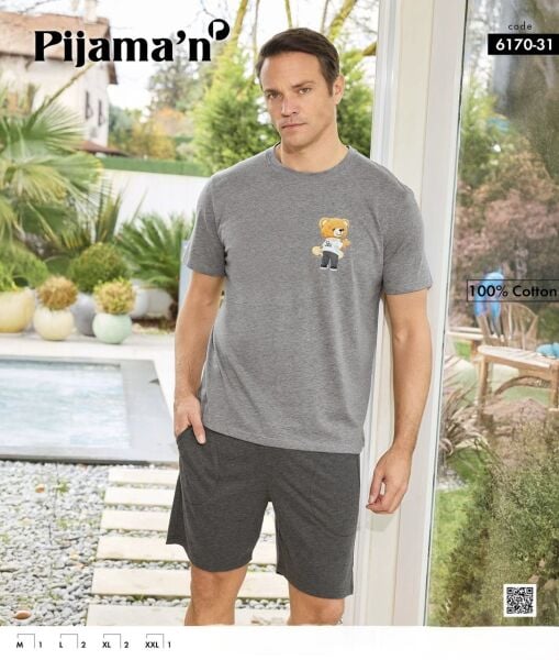 PİJAMAN 6170-31 ERKEK PENYE KISAKOL ŞORTLU TAKIM