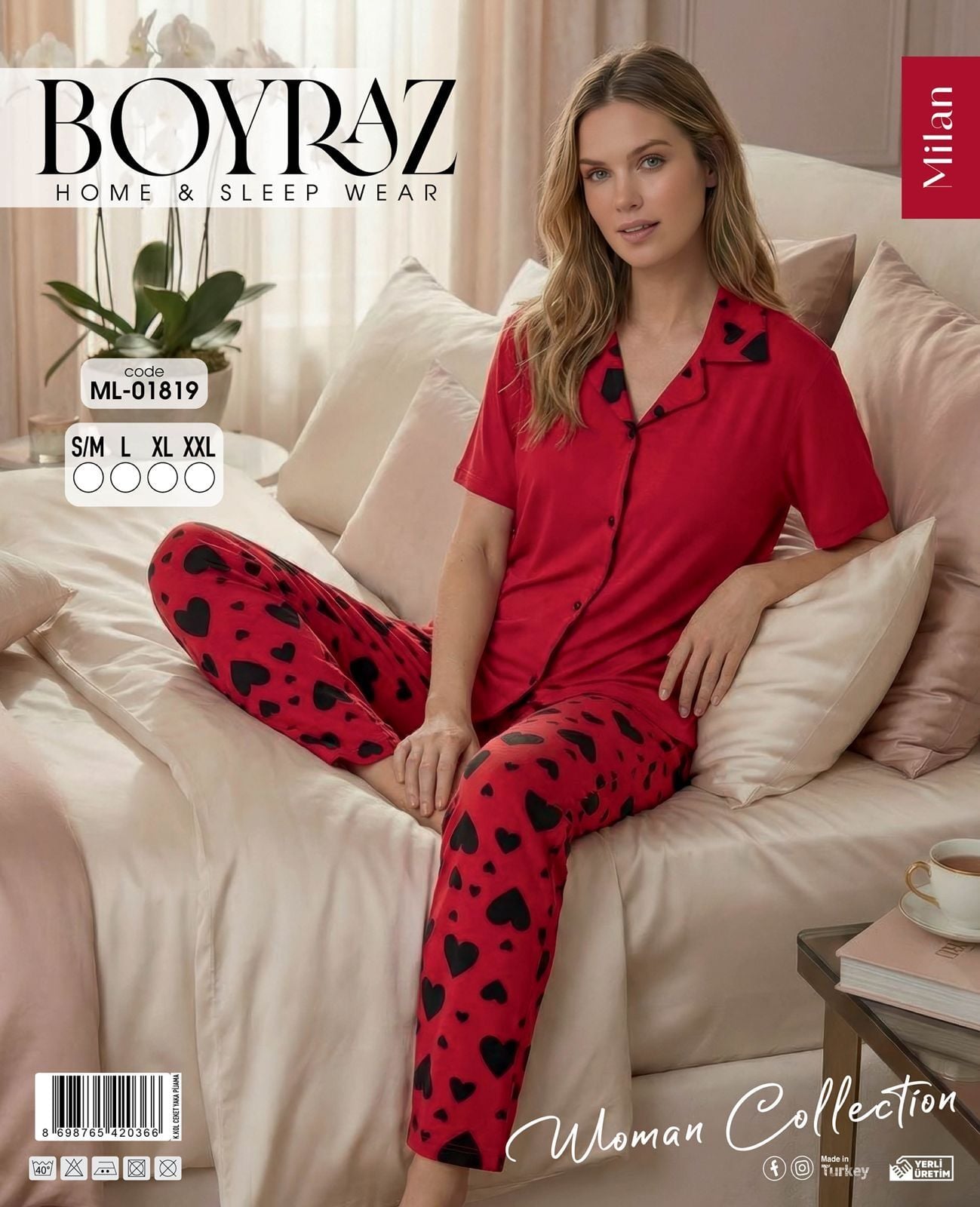 BOYRAZ 01819 MİLAN GÖMLEK K.KOL PİJAMA TAKIM
