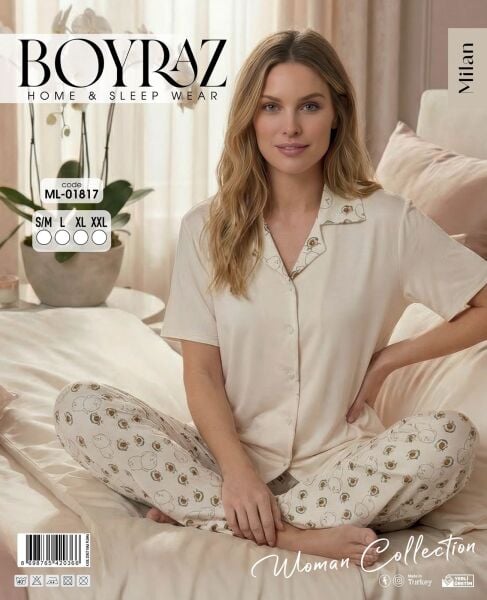 BOYRAZ 01817 MİLAN GÖMLEK K.KOL PİJAMA TAKIM
