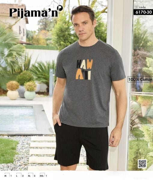 PİJAMAN 6170-30 ERKEK PENYE KISAKOL ŞORTLU TAKIM