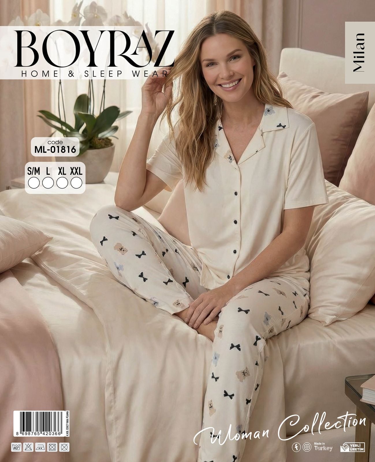 BOYRAZ 01816 MİLAN GÖMLEK K.KOL PİJAMA TAKIM