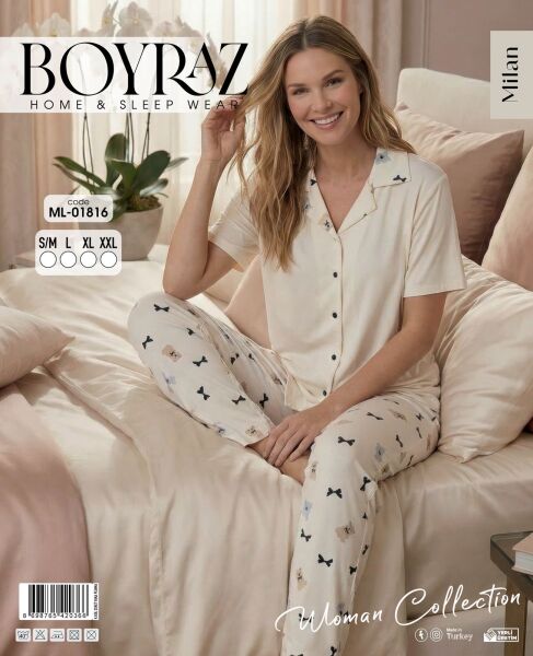 BOYRAZ 01816 MİLAN GÖMLEK K.KOL PİJAMA TAKIM