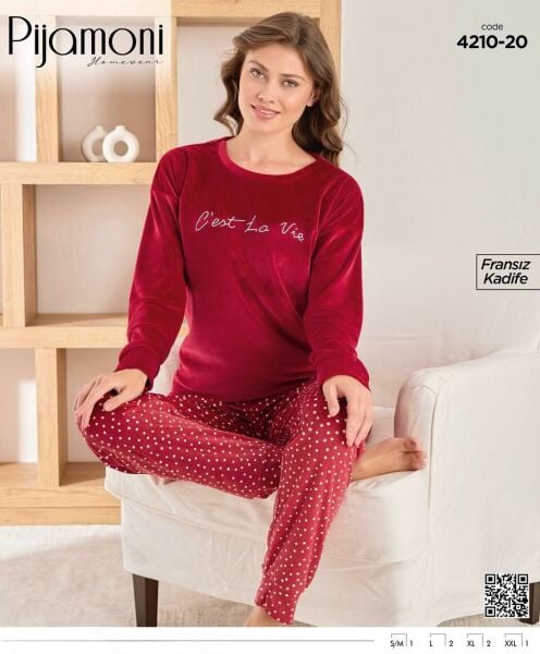 PİJAMONİ 4210-20 YENİ FRANSIZ KADİFE PİJAMA TAKIM