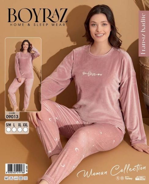 BOYRAZ 09013 FRANSIZ KADİFE DESENLİ PİJAMA TAKIM