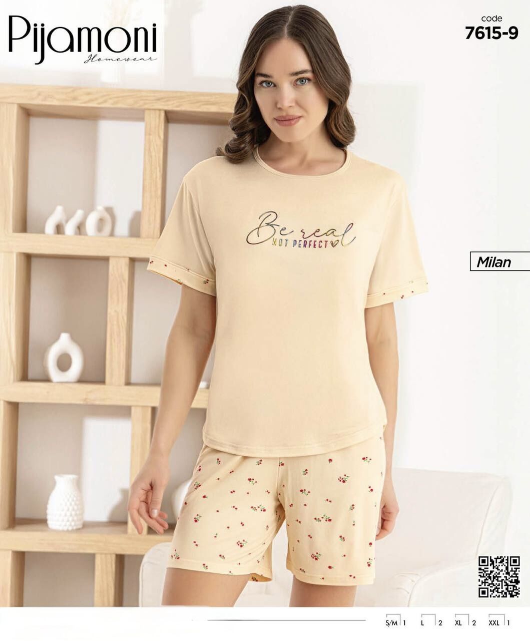 PİJAMONİ 7615-9 BAYAN MİLAN KISA KOL ŞORTLU TAKIM