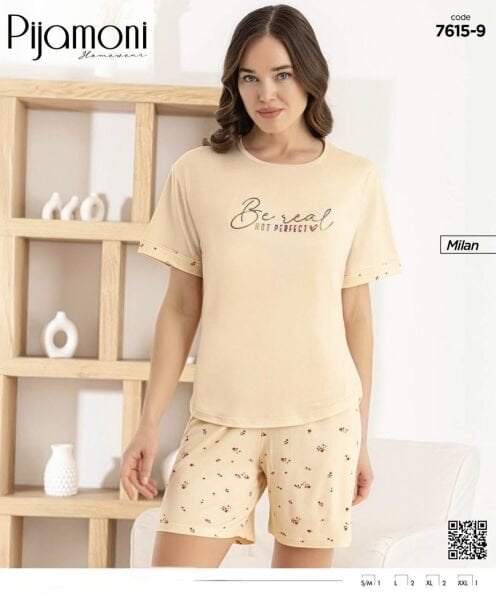 PİJAMONİ 7615-9 BAYAN MİLAN KISA KOL ŞORTLU TAKIM