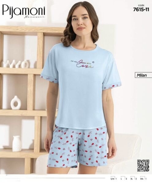PİJAMONİ 7615-11 BAYAN MİLAN KISA KOL ŞORTLU TAKIM