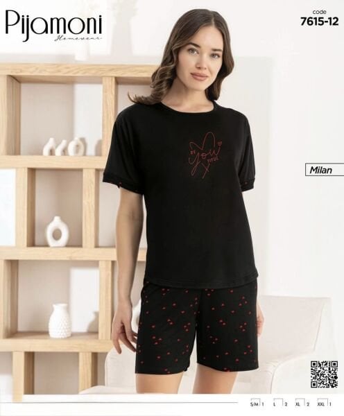 PİJAMONİ 7615-12 BAYAN MİLAN KISA KOL ŞORTLU TAKIM