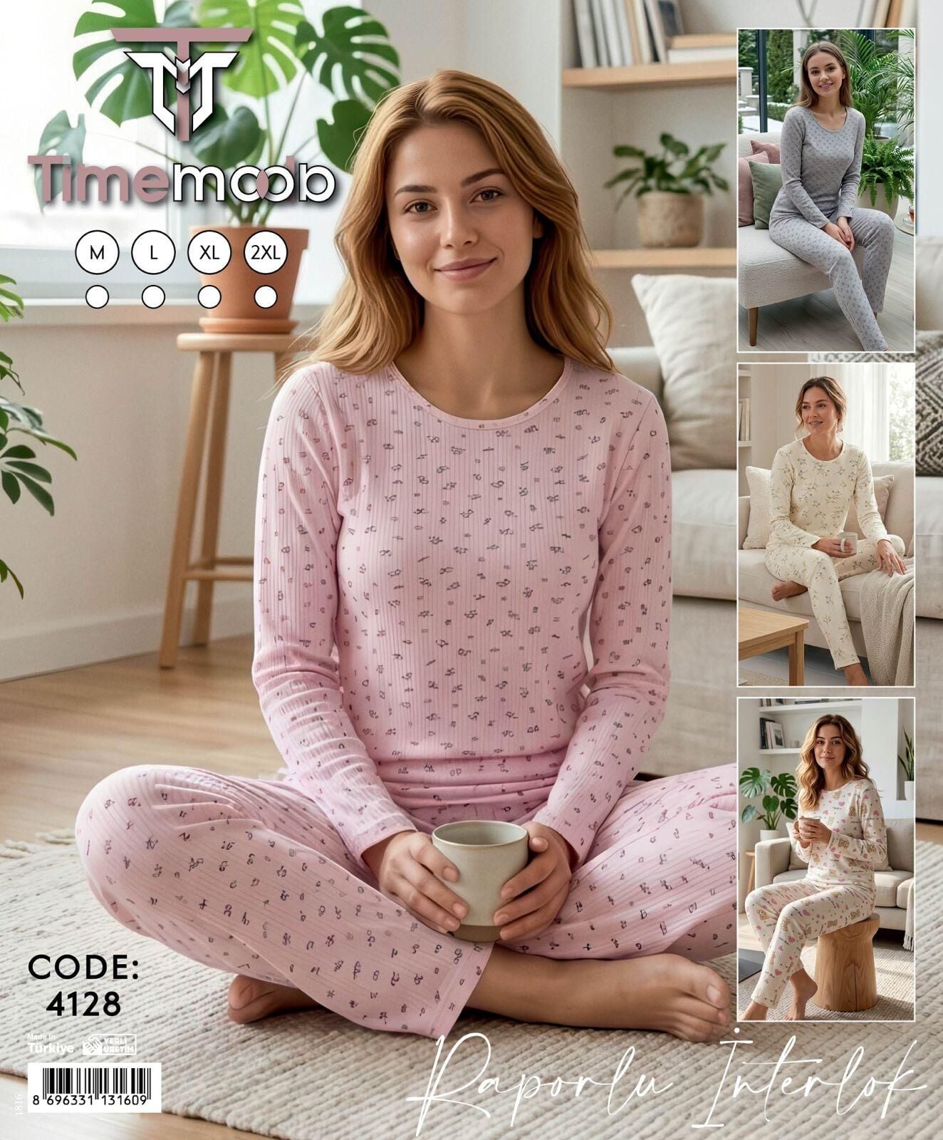 TİME MODA 4128 BAYAN RAP.İNTERLOK PİJAMA TAKIM