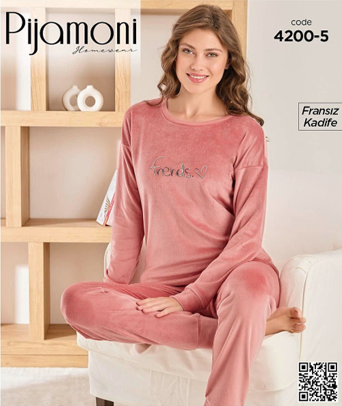 PİJAMONİ 4200-5 YENİ FRANSIZ KADİFE PİJAMA TAKIM