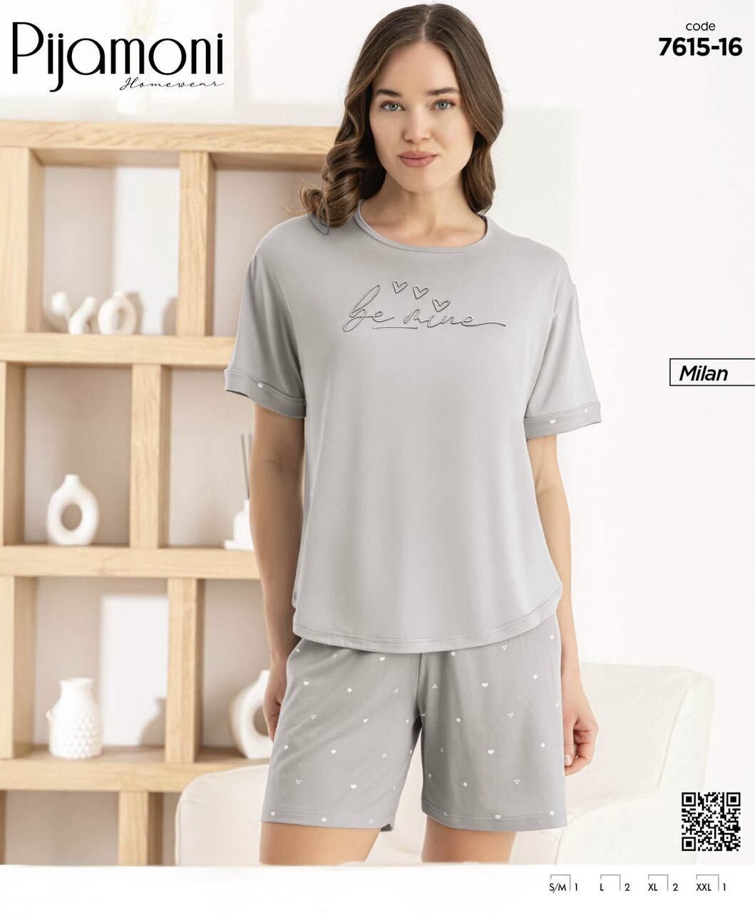 PİJAMONİ 7615-16 BAYAN MİLAN KISA KOL ŞORTLU TAKIM