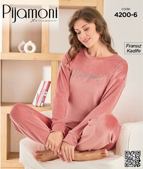 PİJAMONİ 4200-6 YENİ FRANSIZ KADİFE PİJAMA TAKIM
