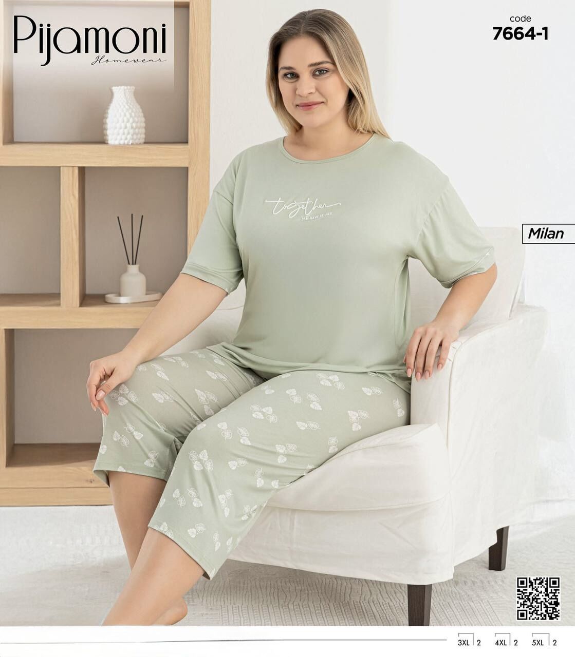 PİJAMONİ 7664-1 MİLAN BATTAL KISA KOL KAPRİ TAKIM