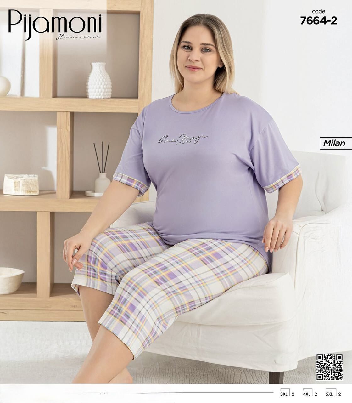 PİJAMONİ 7664-2 MİLAN BATTAL KISA KOL KAPRİ TAKIM