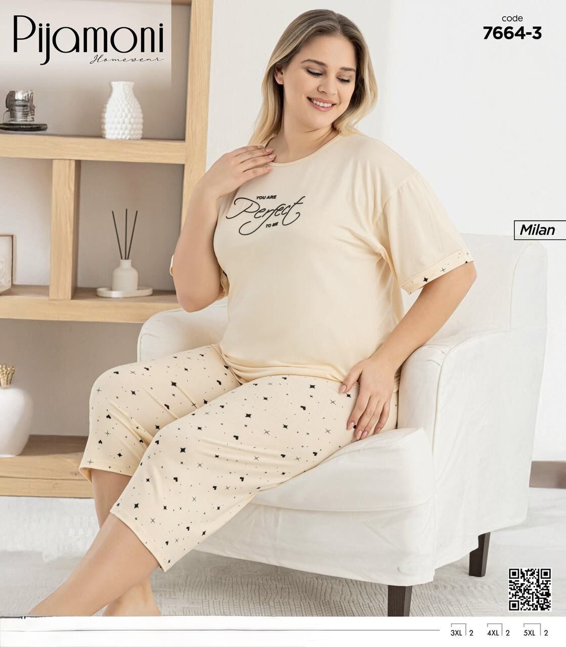 PİJAMONİ 7664-3 MİLAN BATTAL KISA KOL KAPRİ TAKIM