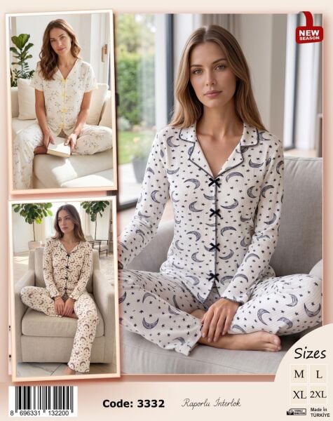 TİME MODA 3332 BAYAN FİYONKLU İNTERLOK PİJAMA TK