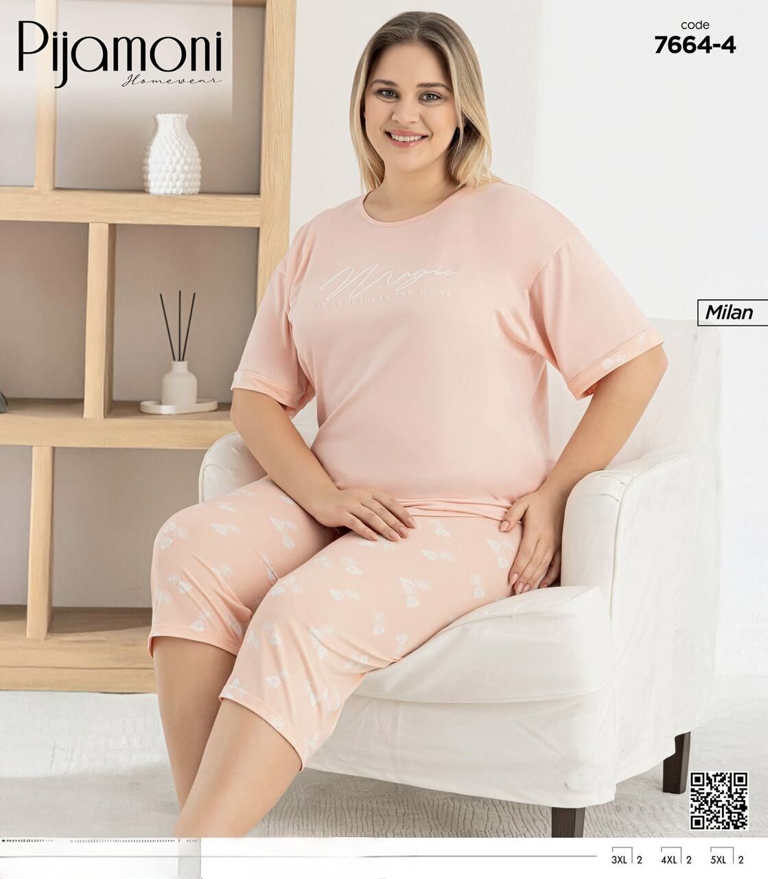 PİJAMONİ 7664-4 MİLAN BATTAL KISA KOL KAPRİ TAKIM