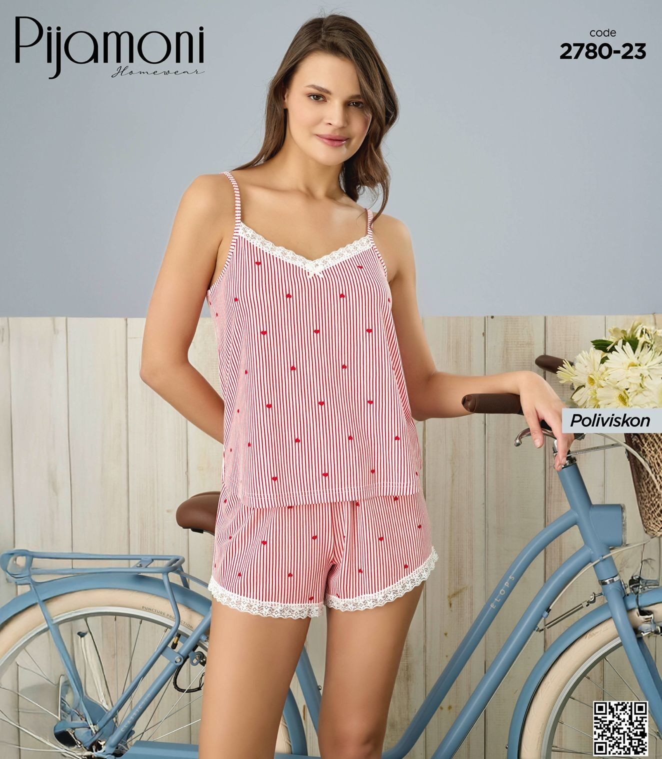 PİJAMONİ 2780-23 ESİNTİ İP ASKI ŞORTLU TAKIM