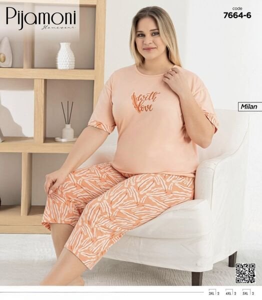PİJAMONİ 7664-6 MİLAN BATTAL KISA KOL KAPRİ TAKIM