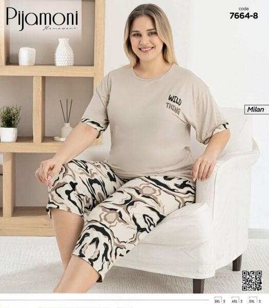 PİJAMONİ 7664-8 MİLAN BATTAL KISA KOL KAPRİ TAKIM