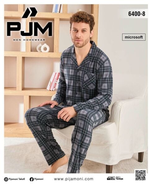PJM 6400-8 ERKEK ÖNÜ DÜĞMELİ PENYE PİJAMA TAKIM