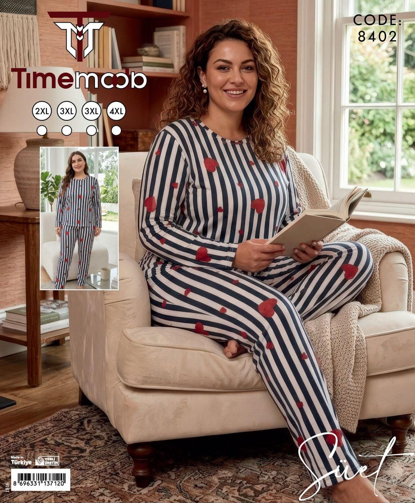 TİME MODA 8402 BAYAN SÜET BATTAL PİJAMA TK