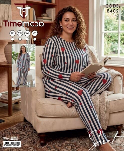 TİME MODA 8402 BAYAN SÜET BATTAL PİJAMA TK