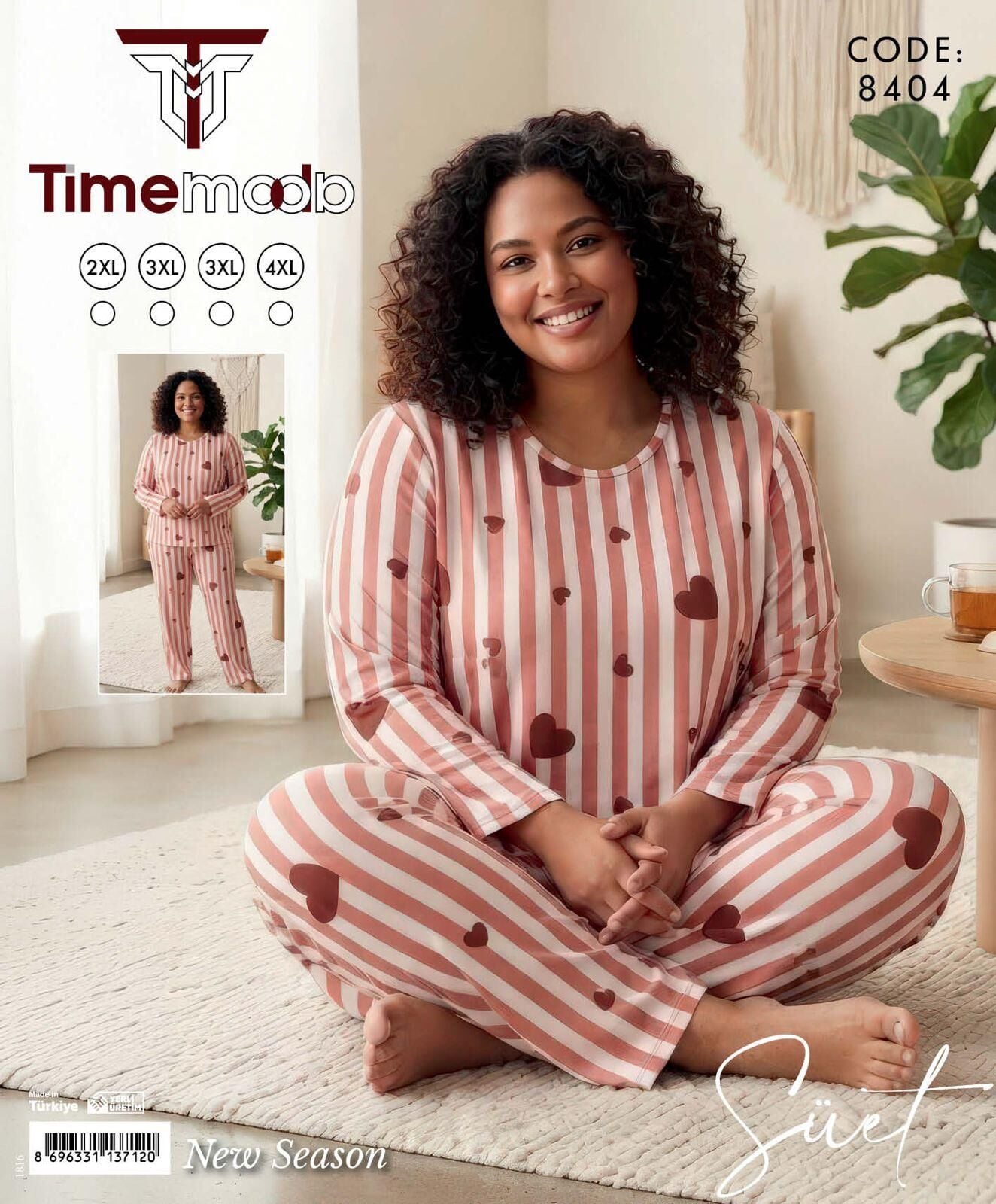 TİME MODA 8404 BAYAN SÜET BATTAL PİJAMA TK