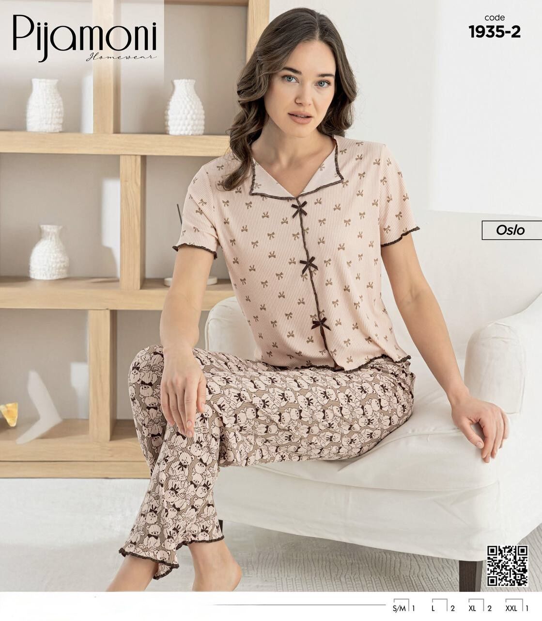 PİJAMONİ 1935-2 BAYAN KISA KOL OSLO PİJAMA TKM