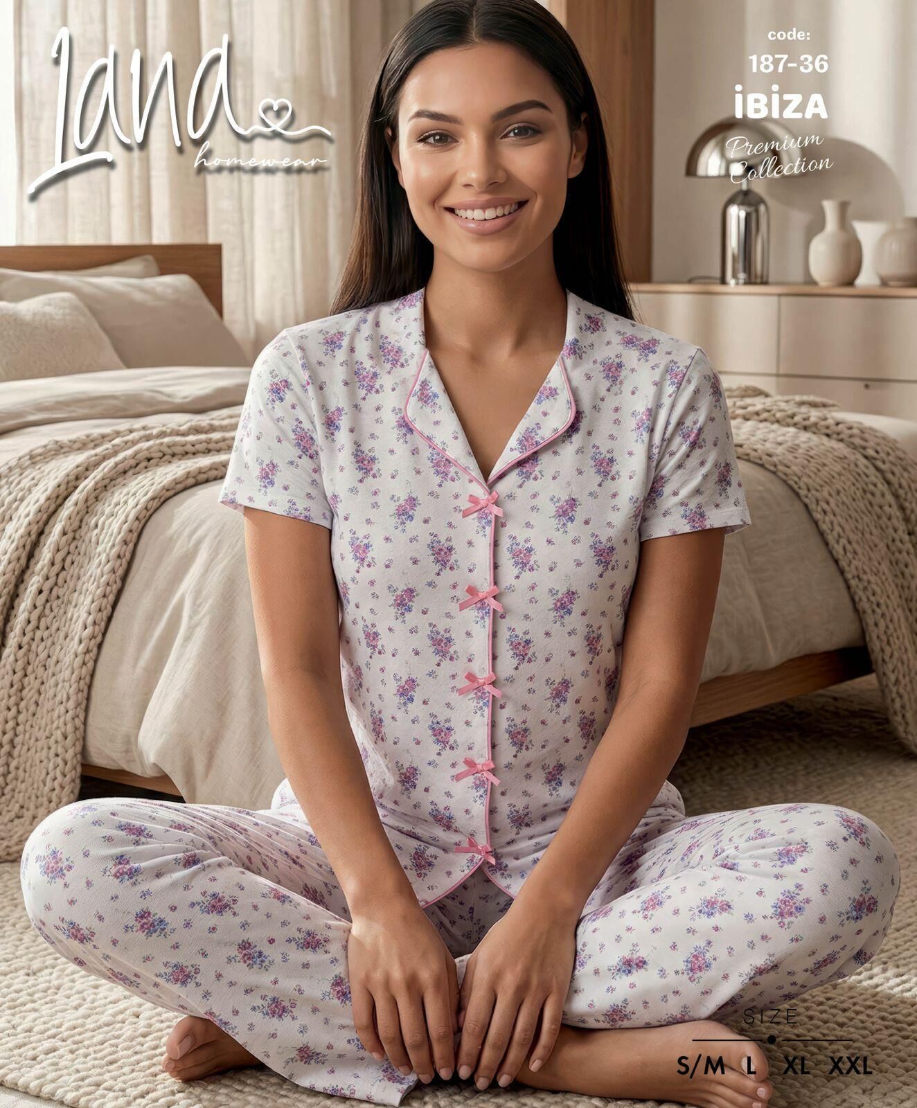 LANA 187-36 RİBANA FİYONKLU KISA KOL PİJAMA TAKIM