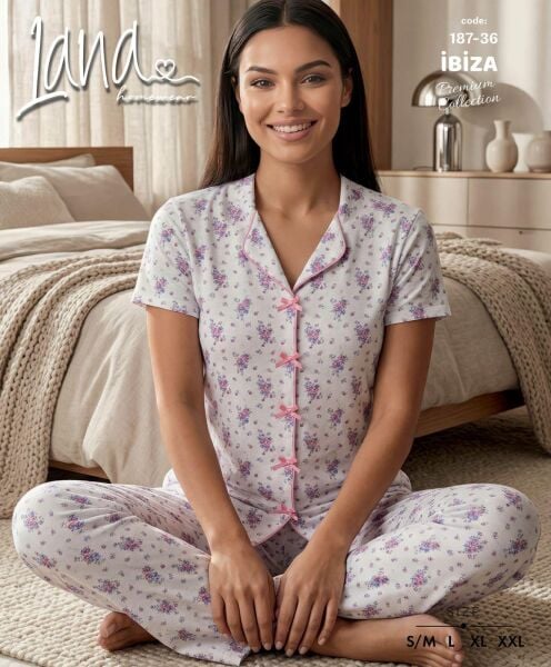 LANA 187-36 RİBANA FİYONKLU KISA KOL PİJAMA TAKIM