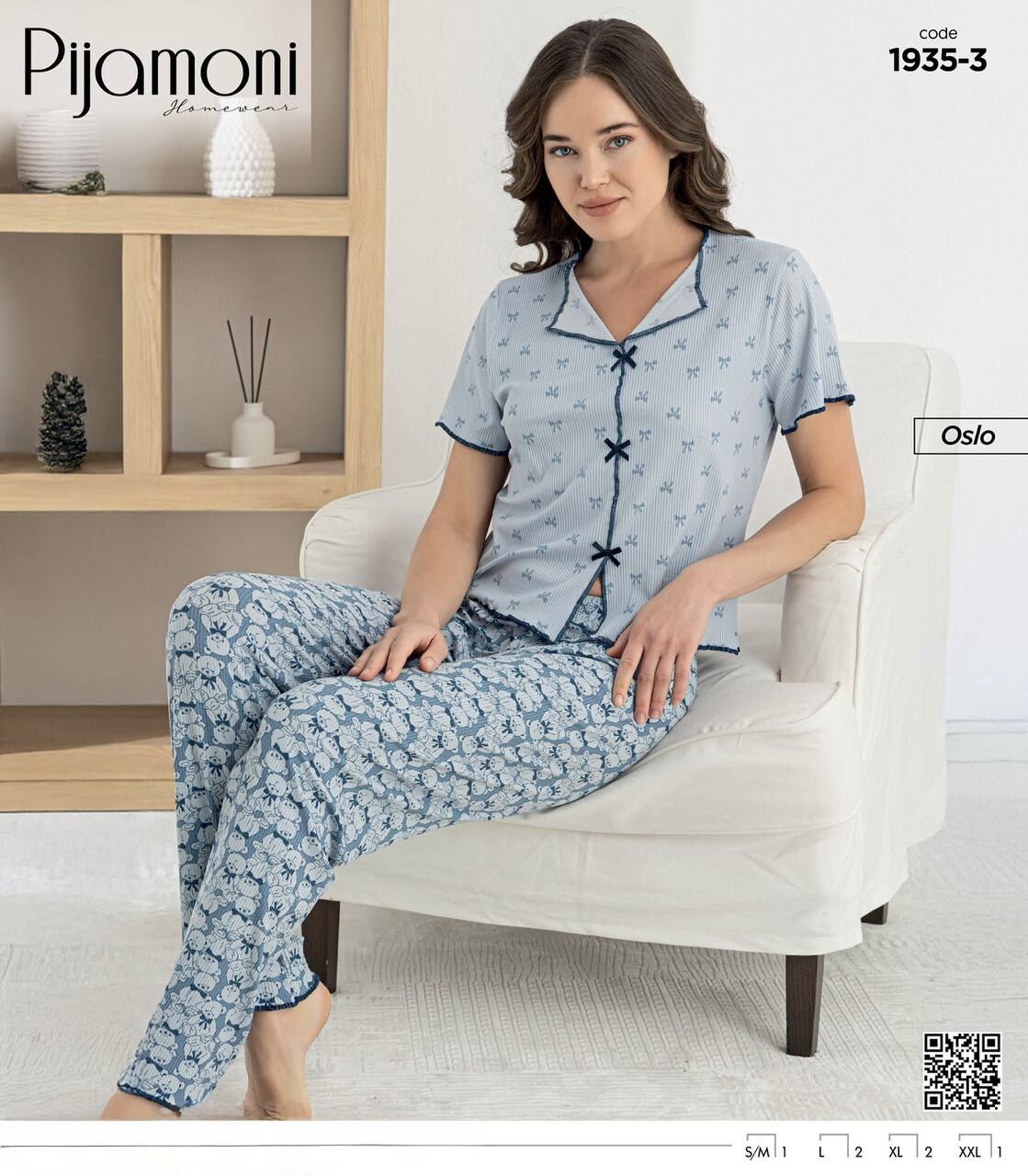 PİJAMONİ 1935-3 BAYAN KISA KOL OSLO PİJAMA TKM