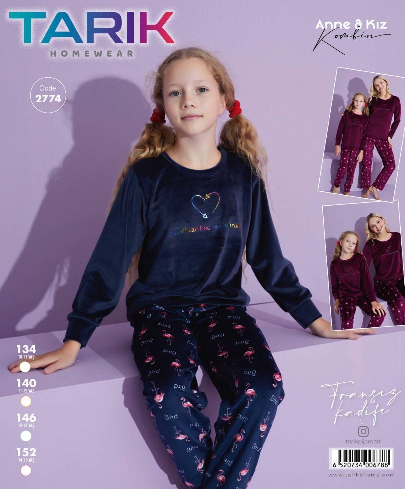 TARIK 2774 KIZ 10-15 YŞ FRANSIZ KADİFE PİJAMA TKM