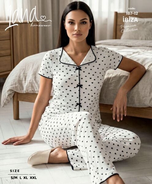 LANA 187-12 RİBANA FİYONKLU KISA KOL PİJAMA TAKIM