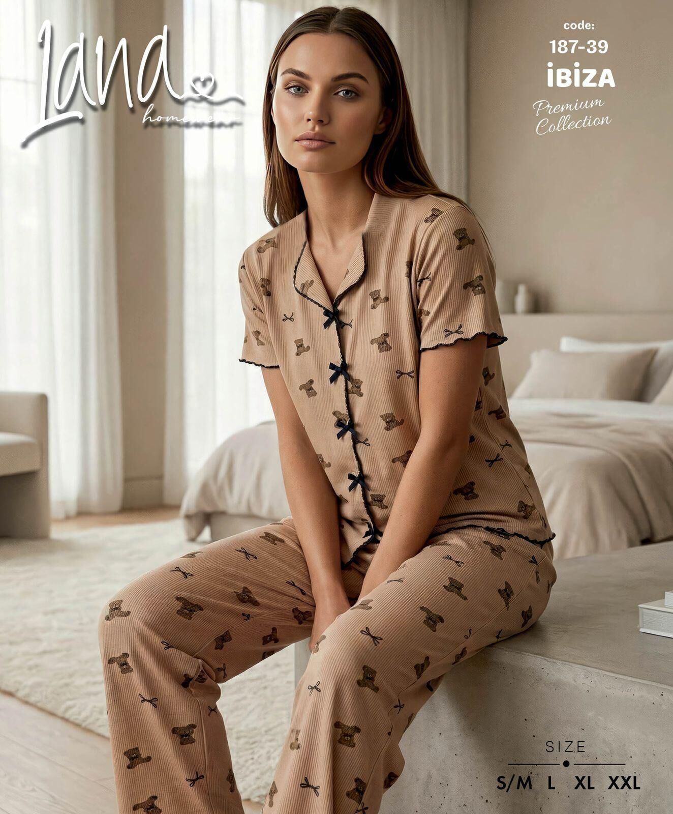 LANA 187-39 RİBANA FİYONKLU KISA KOL PİJAMA TAKIM
