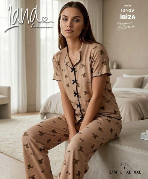 LANA 187-39 RİBANA FİYONKLU KISA KOL PİJAMA TAKIM