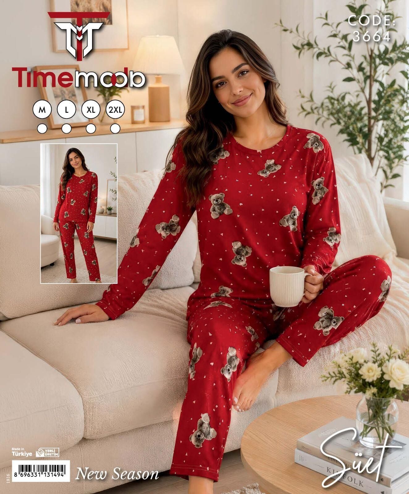 TİME MODA 3664 BAYAN SÜET PİJAMA TAKIM