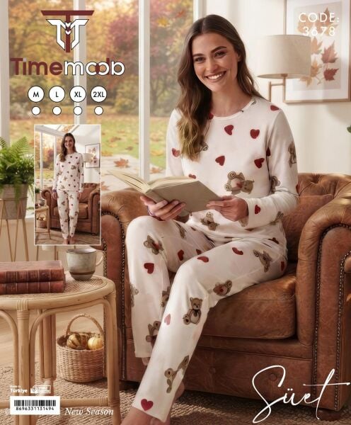 TİME MODA 3678 BAYAN SÜET PİJAMA TAKIM