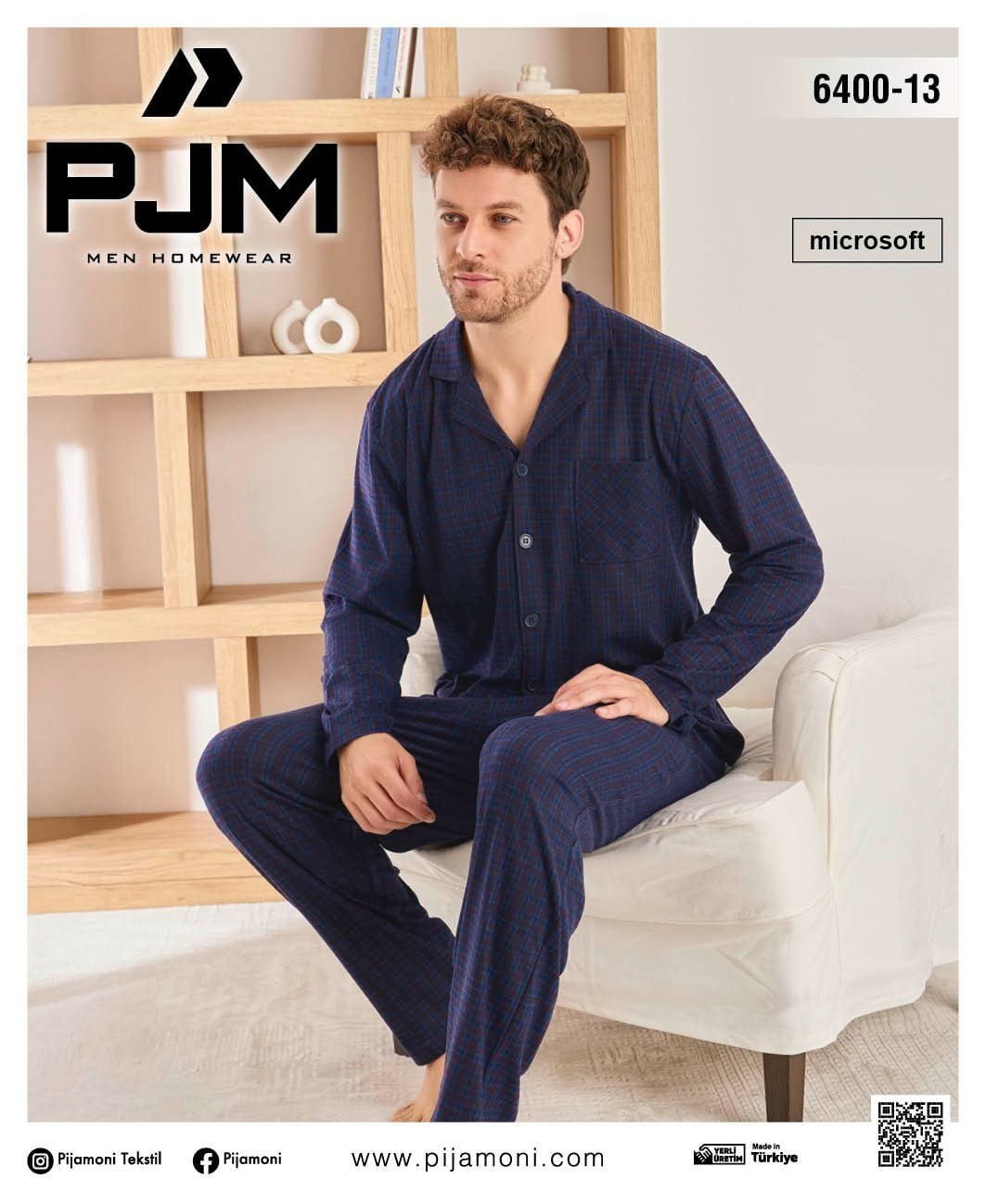 PJM 6400-13 ERKEK ÖNÜ DÜĞMELİ PENYE PİJAMA TAKIM