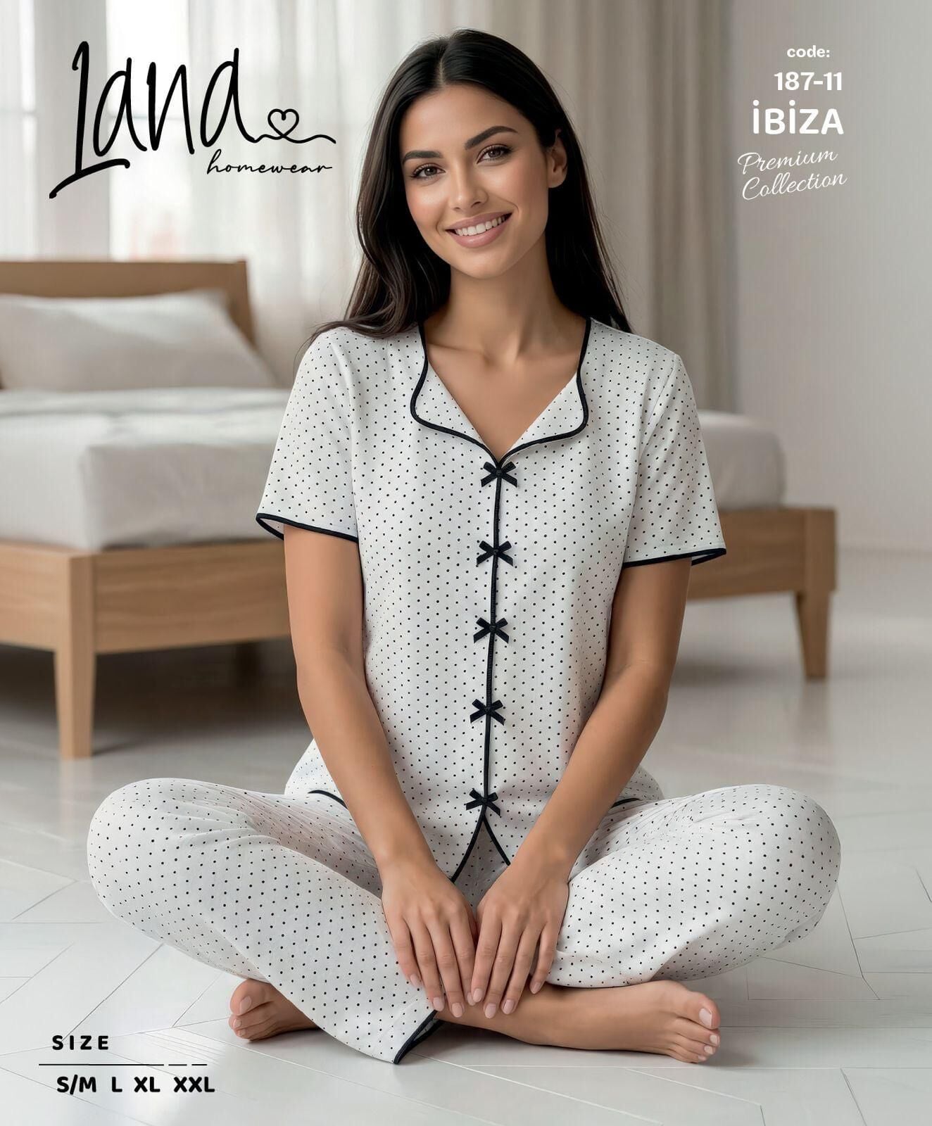 LANA 187-11 RİBANA FİYONKLU KISA KOL PİJAMA TAKIM