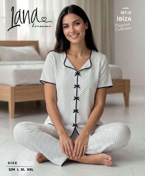 LANA 187-11 RİBANA FİYONKLU KISA KOL PİJAMA TAKIM