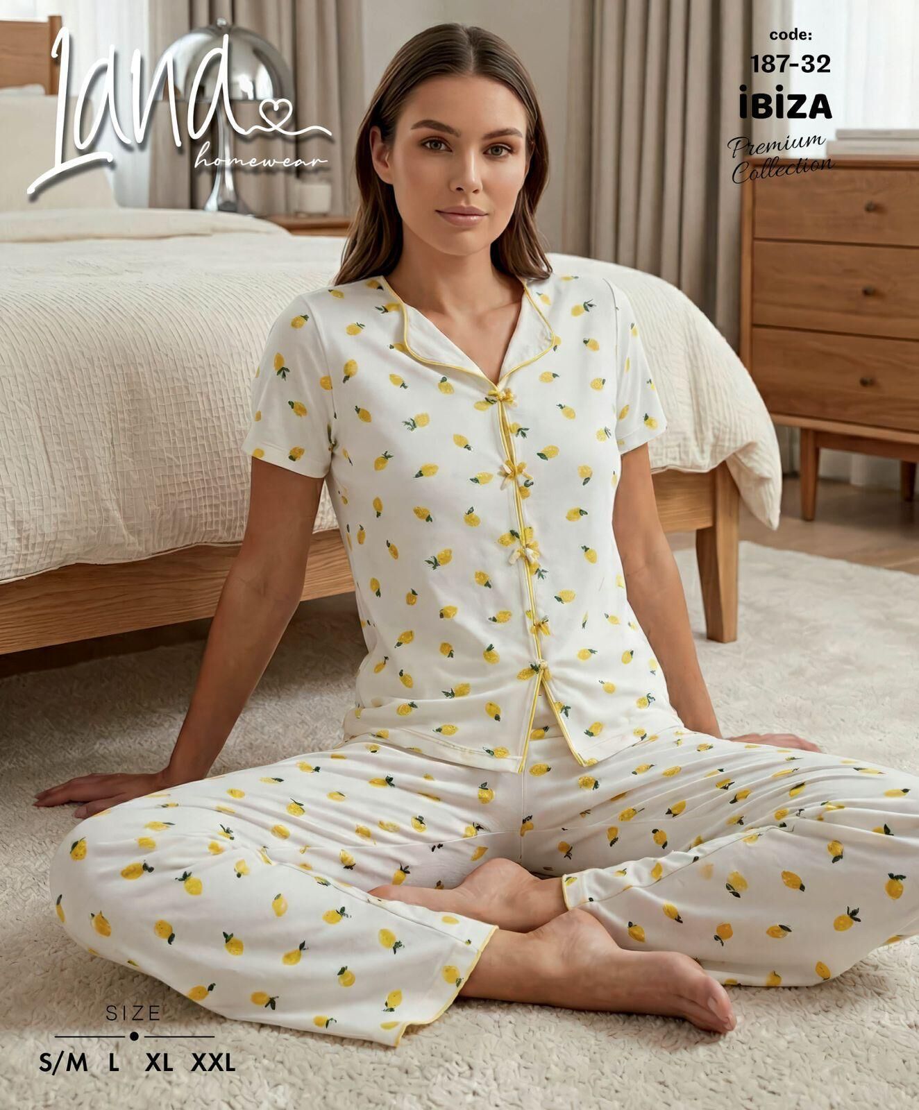 LANA 187-32 RİBANA FİYONKLU KISA KOL PİJAMA TAKIM