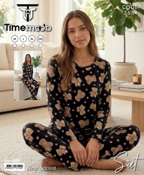 TİME MODA 3654 BAYAN SÜET PİJAMA TAKIM