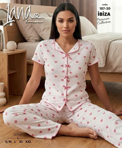LANA 187-30 RİBANA FİYONKLU KISA KOL PİJAMA TAKIM