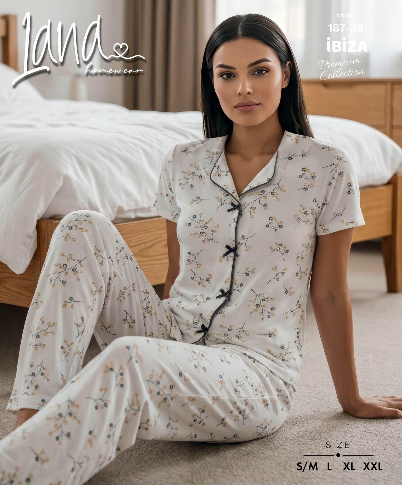 LANA 187-38 RİBANA FİYONKLU KISA KOL PİJAMA TAKIM