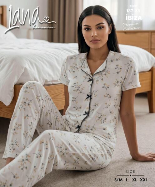 LANA 187-38 RİBANA FİYONKLU KISA KOL PİJAMA TAKIM