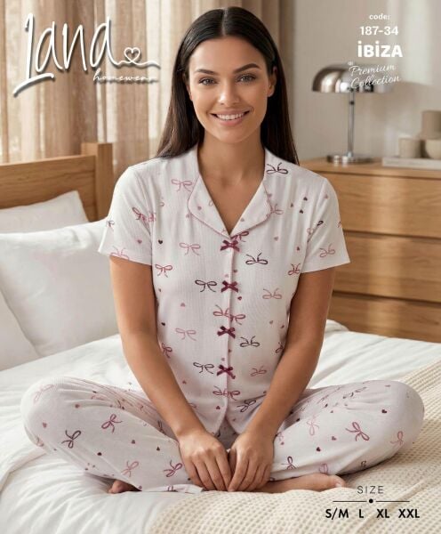 LANA 187-34 RİBANA FİYONKLU KISA KOL PİJAMA TAKIM