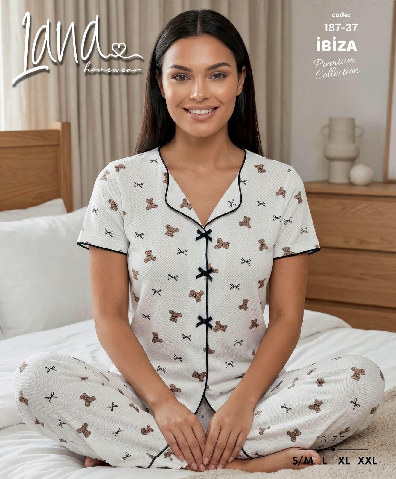 LANA 187-37 RİBANA FİYONKLU KISA KOL PİJAMA TAKIM